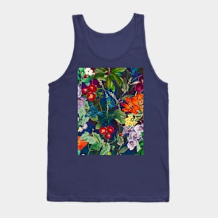Trendy colorful flowers pattern, botanical illustration, leaves and flowers, blue turquoise floral Tank Top
